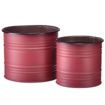 Planter metal tin vintage plant pot red brown Ø12/9.5cm set of 2