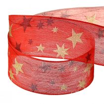 Product Christmas ribbon red ribbon with stars wire edge 40mm 15m