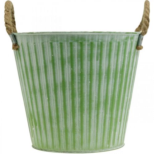 Product Bucket for planting, planter with handles, metal decoration pink/green/yellow shabby chic Ø16.5 cm H15 cm set of 3