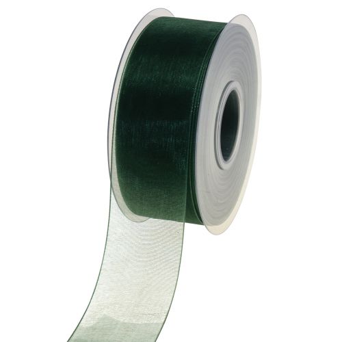 Floristik24 Organza ribbon green gift ribbon woven edge fir green 40mm 50m