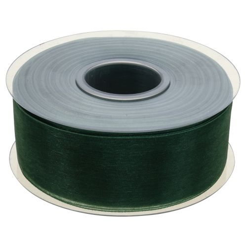 Product Organza ribbon green gift ribbon woven edge fir green 40mm 50m