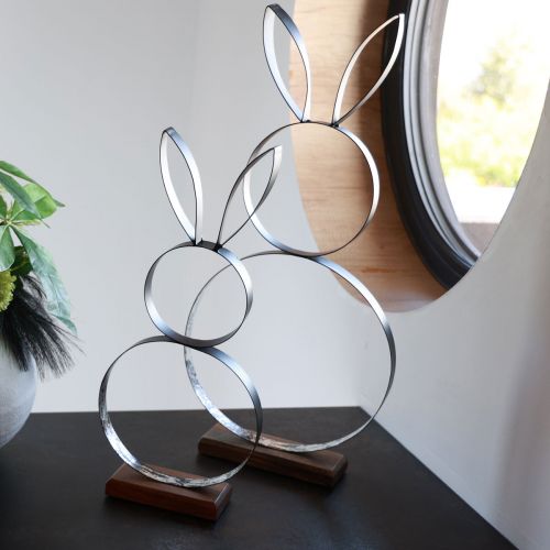 Product Easter Bunny Black Silver Rabbit Metal Wood 13,5×37cm