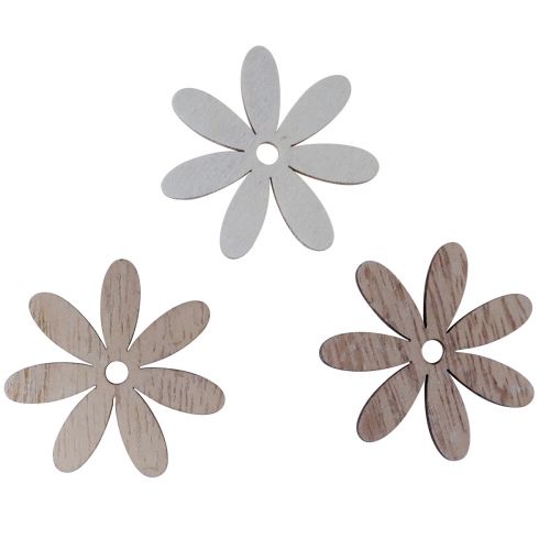 Floristik24 Scatter decoration wooden flowers table decoration natural white Ø4cm 72 pcs