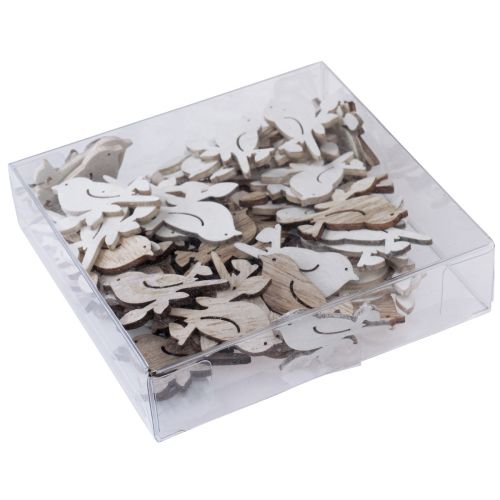 Product Scatter decoration wood spring bird decoration natural white 4 cm 72 pcs