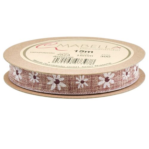 Product Decorative ribbon flowers gift ribbon wine red beige 15mm 15m