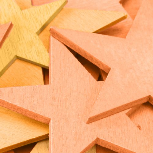 Product Scatter Decoration Stars Wood Orange 3 Colors Ø3.5/5.5/7cm 48 Pcs