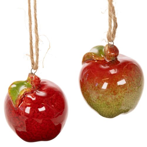 Product Ceramic Hanging Apple Autumn Decoration 5cm Set of 4