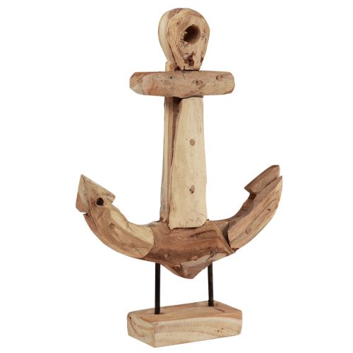 Anchor decoration wood metal with base teak maritime 26×7×38cm