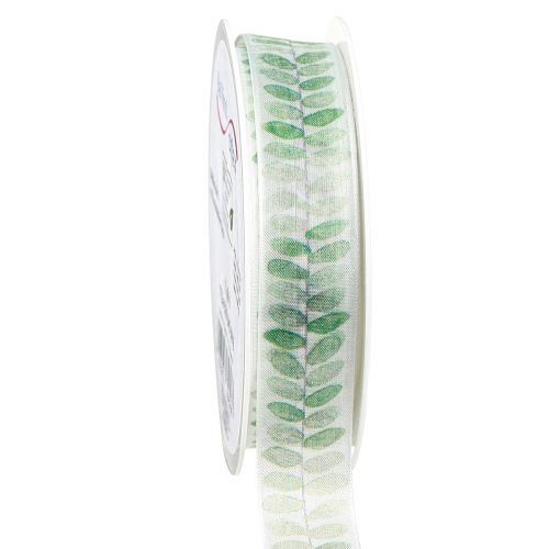 Floristik24 Ribbon Green Leaves Organza Ribbon Decorative Ribbon 25mm 18m