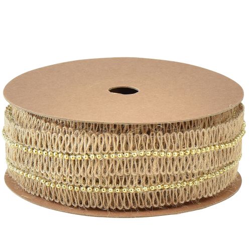 Product Jute ribbon decorative ribbon with golden beads jute 17mm 10m