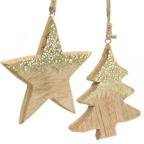 Product Christmas decoration star / heart / tree, wooden pendant, Advent decoration H10/12.5cm 3pcs