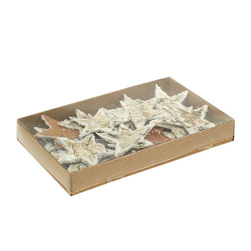 Product Birch stars natural snow-covered 6.5cm 30 pcs