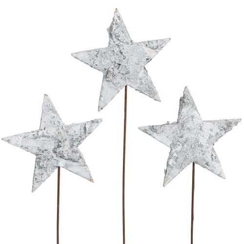 Floristik24 Birch stars on wire stars birch bark white 6cm 24 pcs