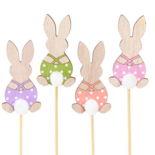 Flower Stick Colorful Bunny Wooden Decoration Easter 6cm 12pcs