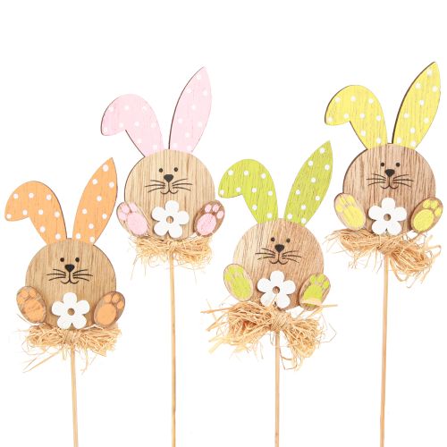 Product Flower Sticks Wooden Rabbit Decoration Easter 4 Colors 5x8cm 16 Pcs