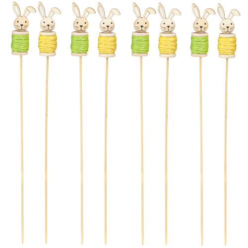 Product Flower Sticks Wood Easter Bunny Green Yellow L32cm 8 Pcs