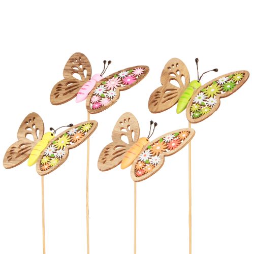 Flower Stick Wooden Butterfly 4 Colors 8x6cm 16 Pcs