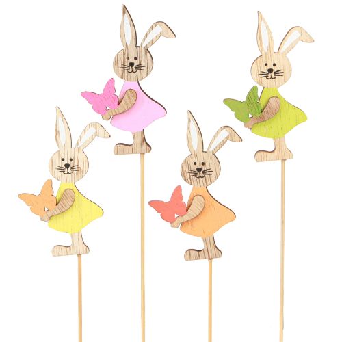 Flower Sticks Easter Rabbits Decoration Wood Colored 5x8cm 16 Pcs