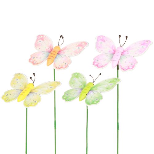 Flower Stick Butterfly Pink Green Orange 8x5.5cm 16 pcs