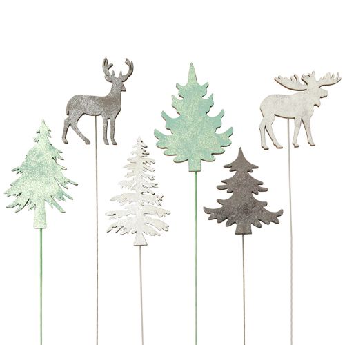 Pot stakes Christmas Deer and Firs 3 colours H7-10cm 18 pcs