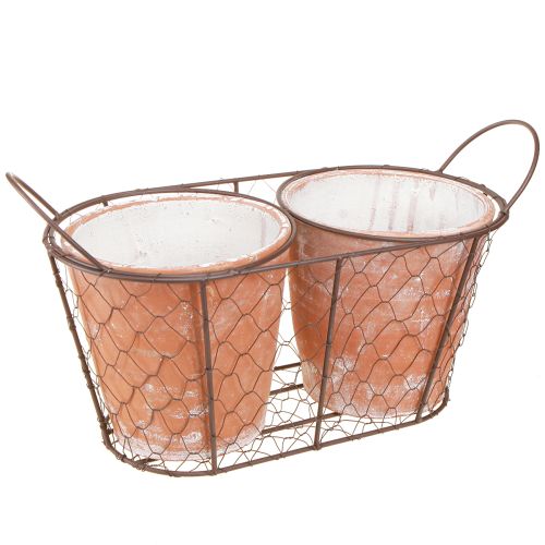 Flowerpot Ceramic Wire Basket Brown Terracotta L38.5cm