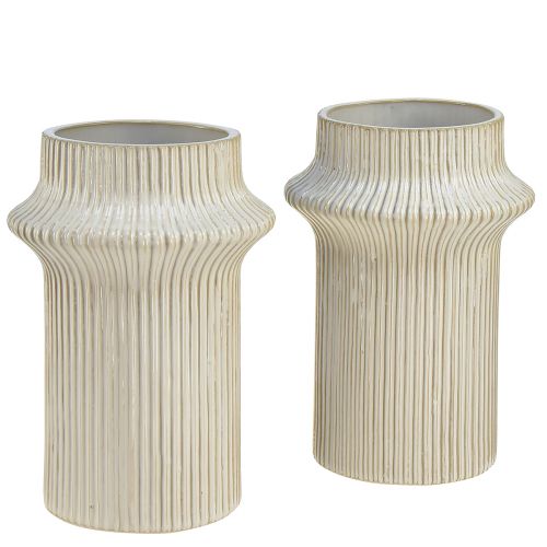 Floristik24 Flower vase ceramic with groove pattern Ø10cm H22cm 2pcs