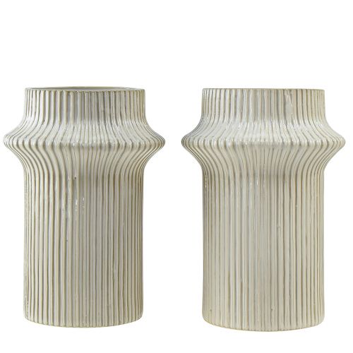 Product Flower vase ceramic with groove pattern Ø10cm H22cm 2pcs