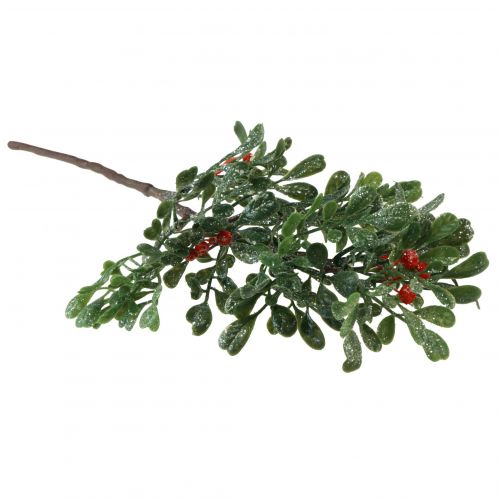 Product Artificial Branch Winter Green Red Berries Glitter Frost 36cm