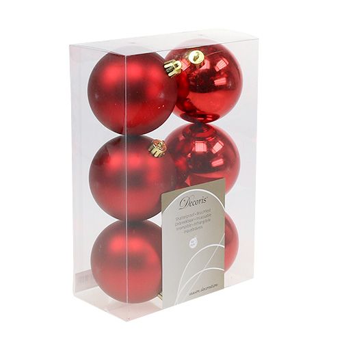 Product Christmas tree balls plastic red 8cm 6 pcs