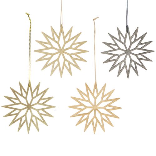 Product Christmas tree decoration wooden snowflake brown 10 cm 12 pieces