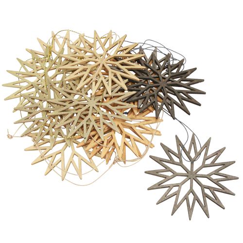 Product Christmas tree decoration wooden snowflake brown 10 cm 12 pieces