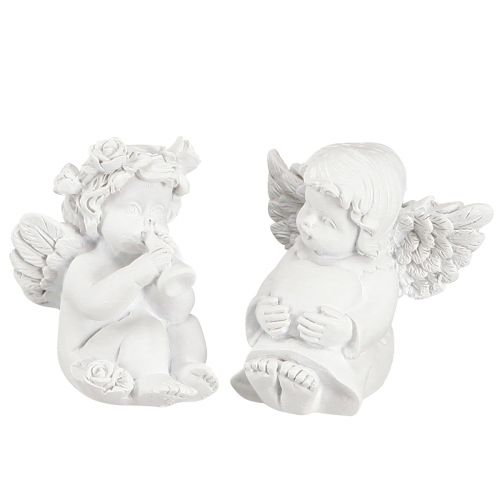 Floristik24 Decoration angel with heart grave decoration white polyresin H5cm 6pcs