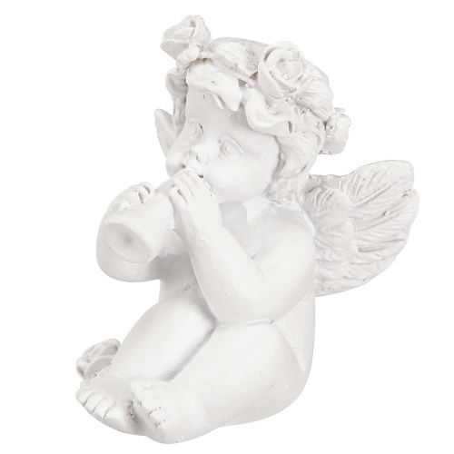 Product Decoration angel with heart grave decoration white polyresin H5cm 6pcs