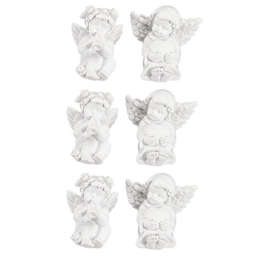 Product Decoration angel with heart grave decoration white polyresin H5cm 6pcs