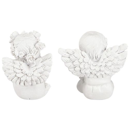 Product Decoration angel with heart grave decoration white polyresin H5cm 6pcs