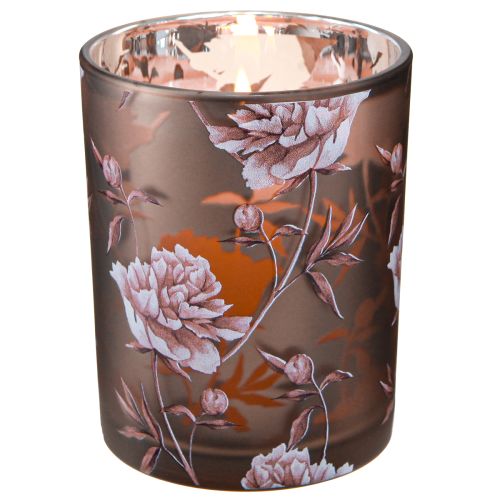 Decorative Glass Lantern Carnations Silver Brown H12.5cm 2 Pcs