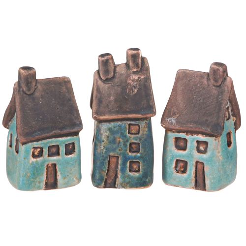 Decorative House Ceramic Blue Brown Vintage H6.5/7cm 6 pcs