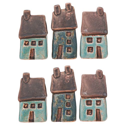 Product Decorative House Ceramic Blue Brown Vintage H6.5/7cm 6 pcs