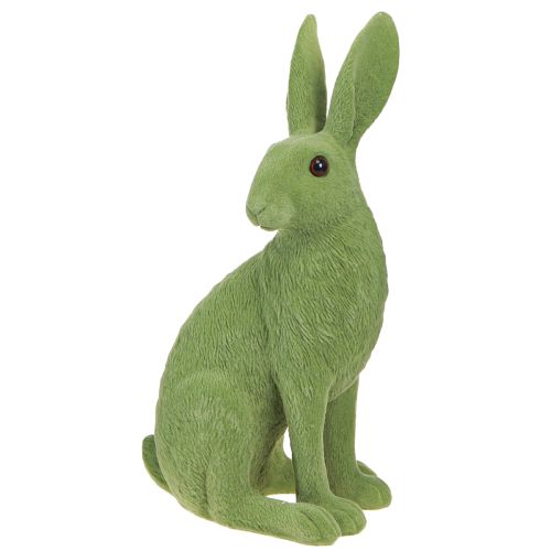 Decorative Rabbit Sitting Figure Easter Bunny Flocked Green 12×9×25cm