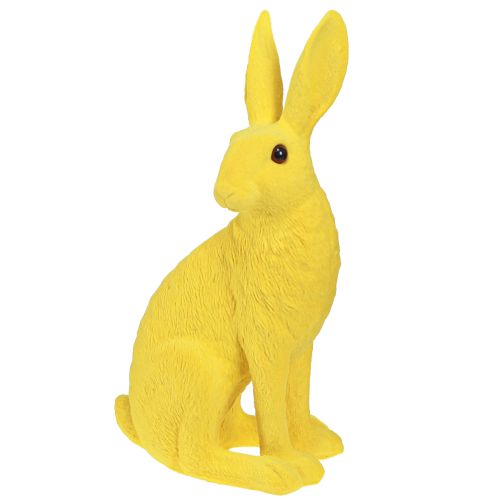 Decorative rabbit sitting Easter bunny flocked yellow 12×9×25cm