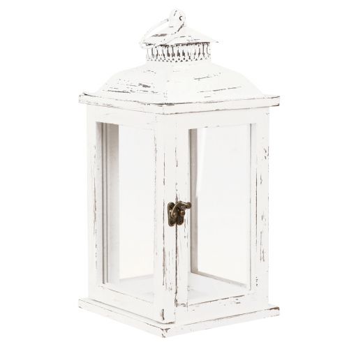 Product Decorative Lantern Shabby Chic Wood White 17.5x17.5cm H37cm