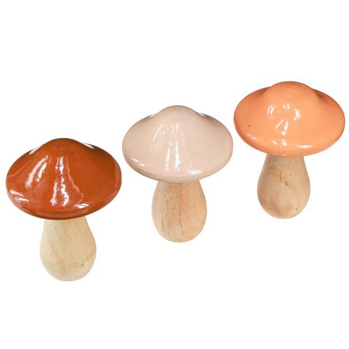 Floristik24 Decorative mushrooms made of wood brown beige orange Ø7.5cm H10cm 3 pcs