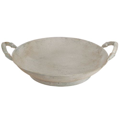 Decorative bowl shabby chic grey metal decoration with handles Ø31cm