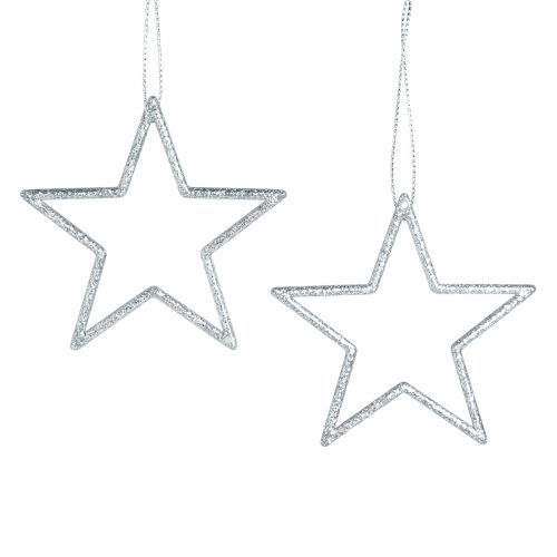 Product Decorative stars Christmas stars for hanging silver 7.5cm 40 pcs