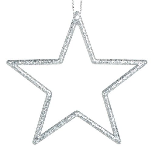 Product Decorative stars Christmas stars for hanging silver 7.5cm 40 pcs