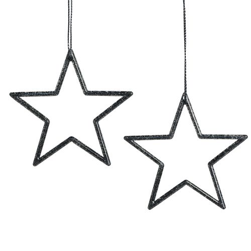 Floristik24 Decorative stars for hanging black glitter Ø7.5cm 40 pcs