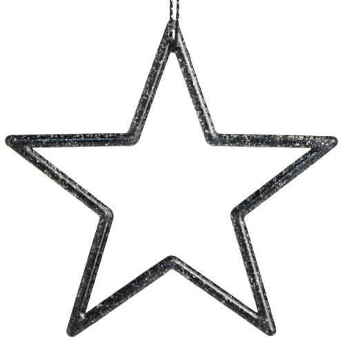 Product Decorative stars for hanging black glitter Ø7.5cm 40 pcs