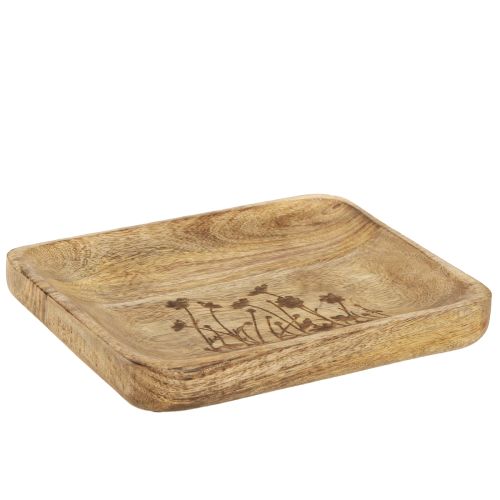 Decorative tray wood with floral pattern mango wood 20×15.5cm