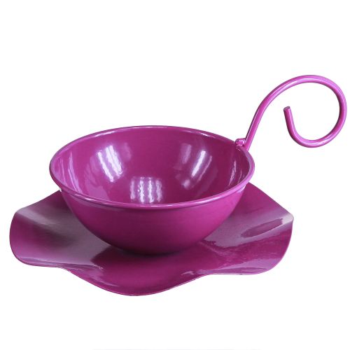 Decorative Cup Metal Teacup on Plate Purple Ø11.5cm H8cm 2pcs