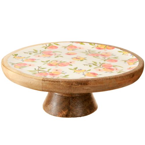 Floristik24 Decorative plate with base mango wood peach motif Ø26cm H9.5cm